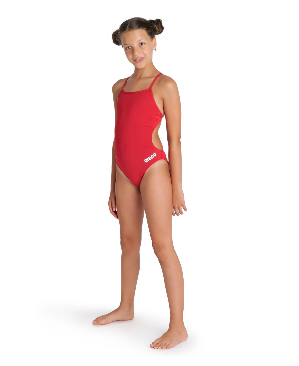 Bañador liso arena Performance para niña Challenge Team - Rojo Blanco - Image 3